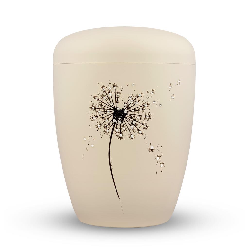 Naturstoffurne, seashell, Gravur "Pusteblume + Strass"