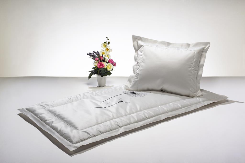 Deckengrt., Mischgewebe elfenbein, Pusteblume m. Strass, Stehsaum, 350 g/m²