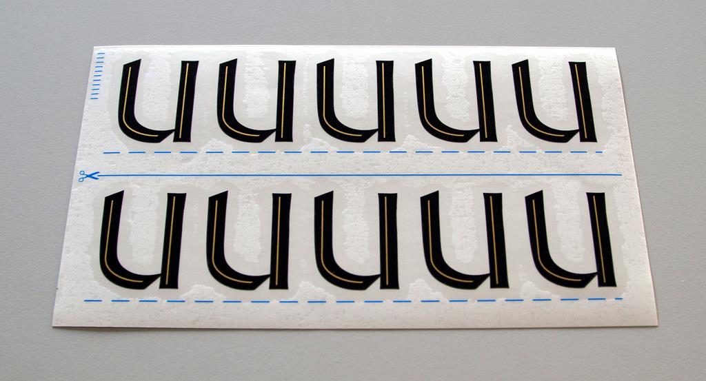 Grabkreuzbeschriftung - 36mm, Zeichen 'U', 10 Stück pro Blatt