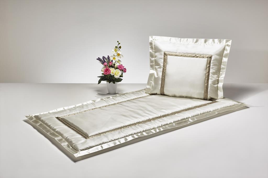 Deckengrt., Atlas creme, Satin- band messing , Stehsaum, 250 g/m²