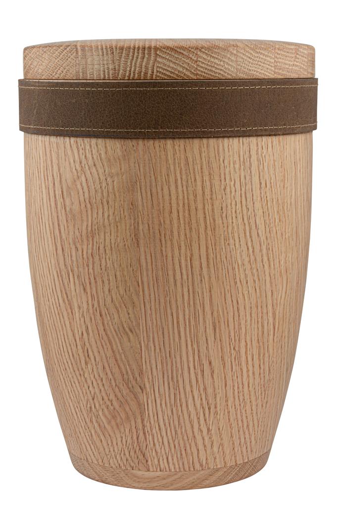 Holzurne, Eiche, natur gewachst, Lederband braun