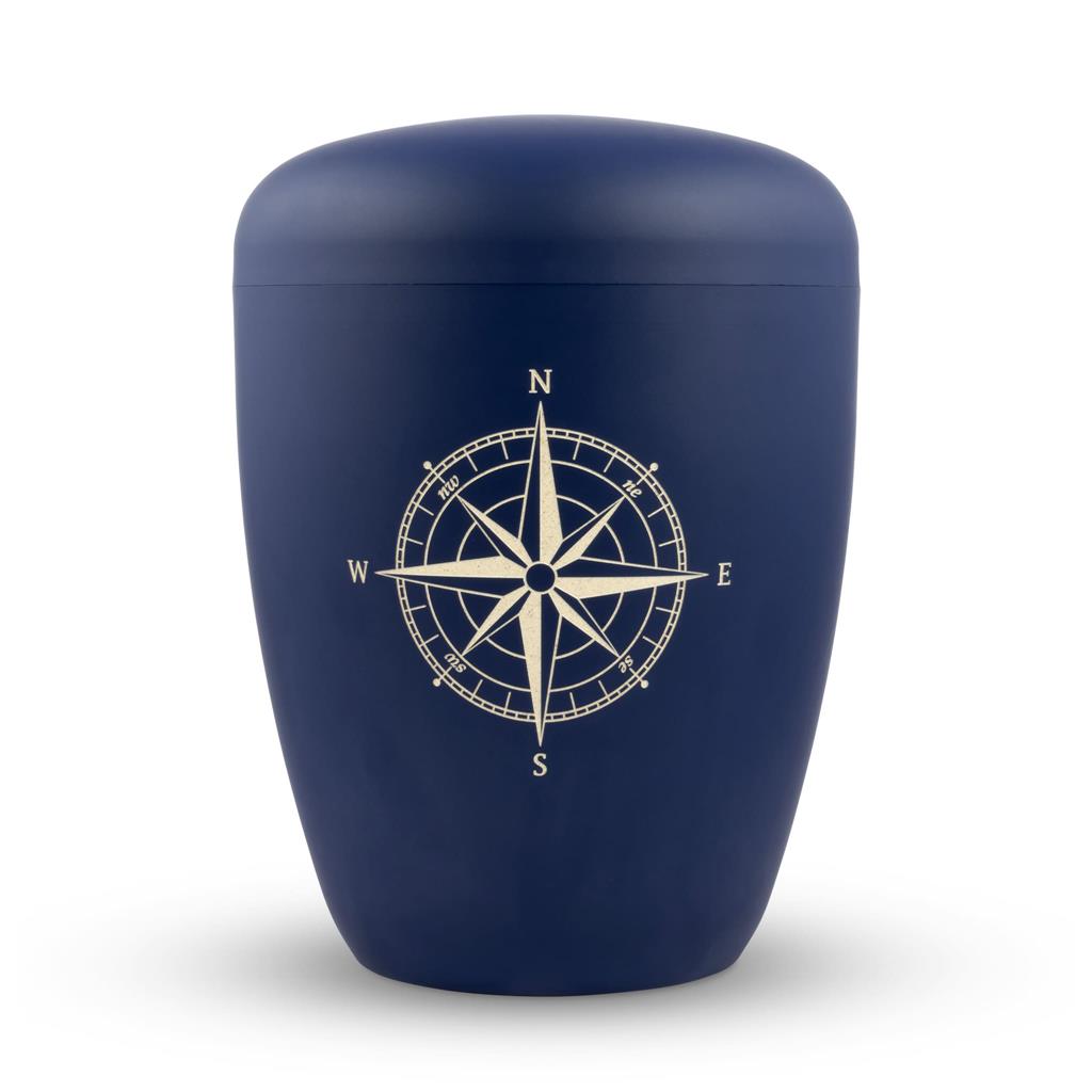 Naturstoffurne, atlantic-blue, Gravur "Kompass"