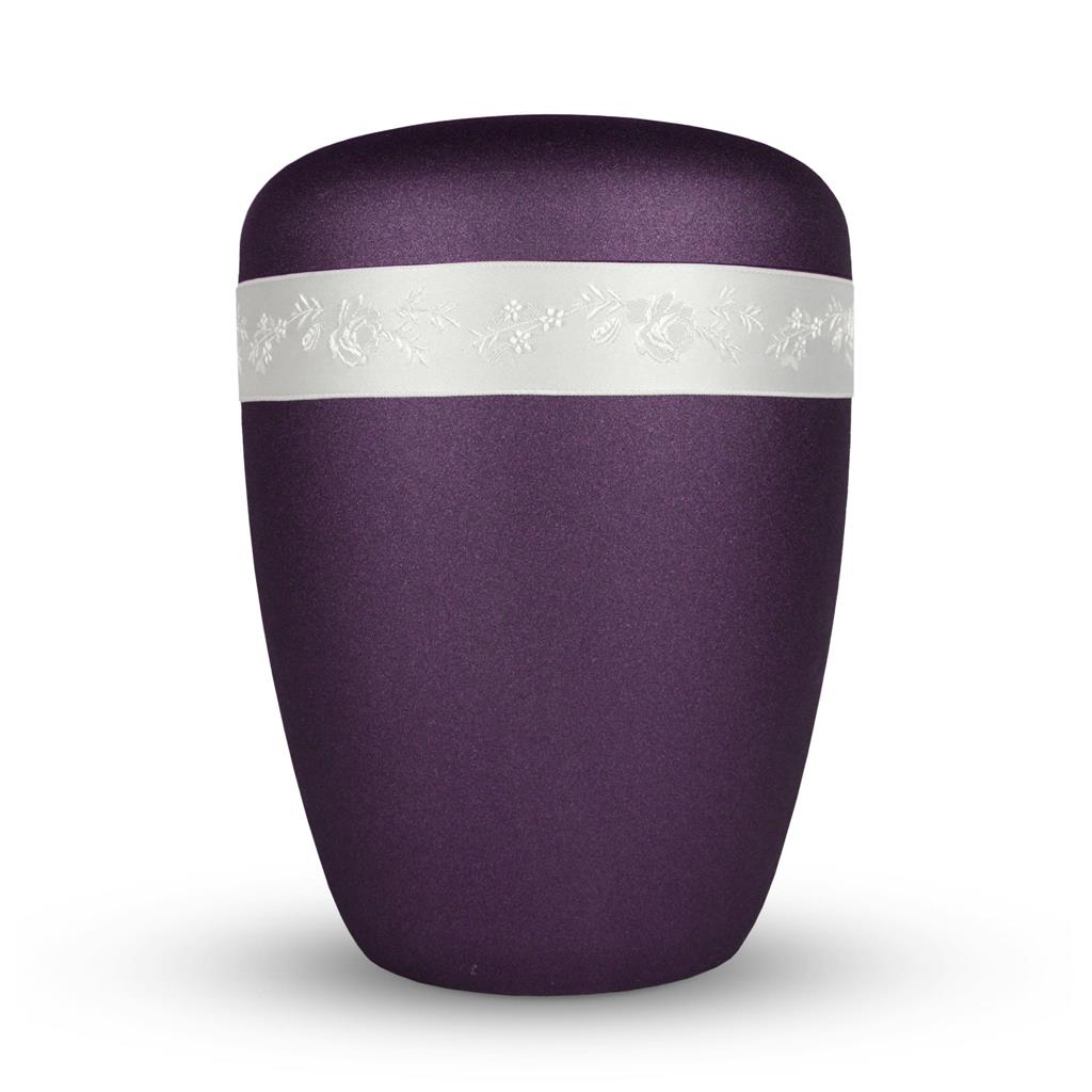 Naturstoffurne, glint-violett, Rosenborte weiß