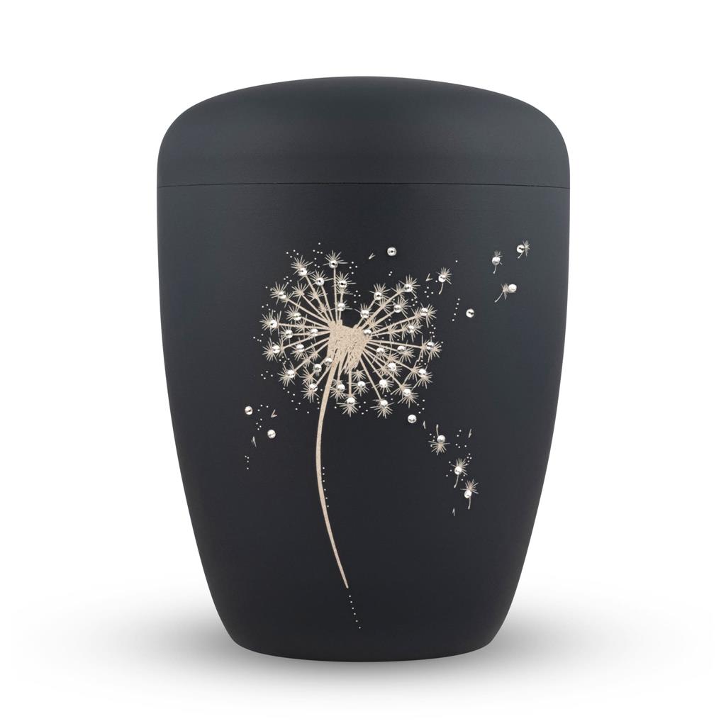 Naturstoffurne, stone-grey, Gravur "Pusteblume + Strass"