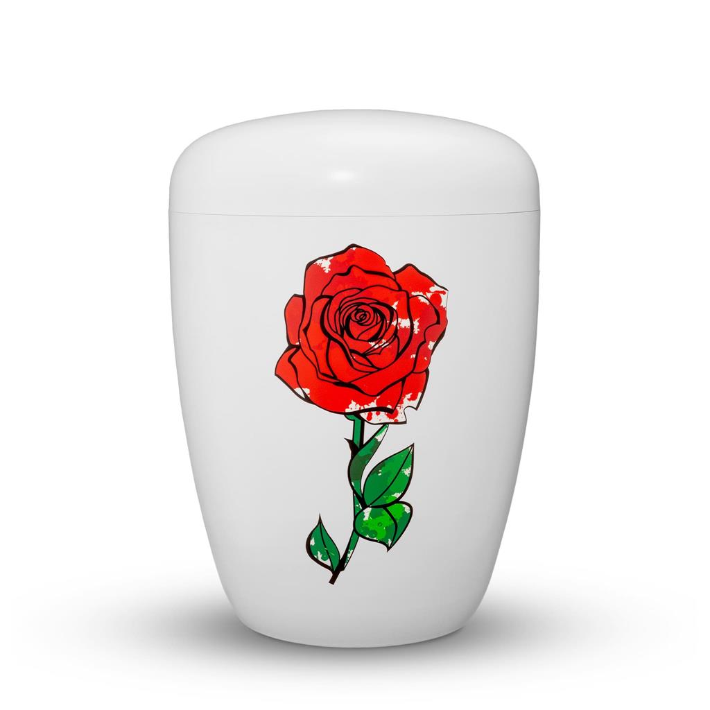 Naturstoffurne, weiß, "Rose bunt"