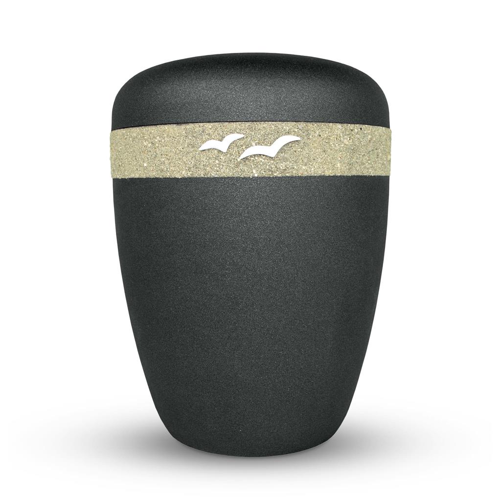Naturstoffurne, glint-midnight-black, "Sand + Möwen"